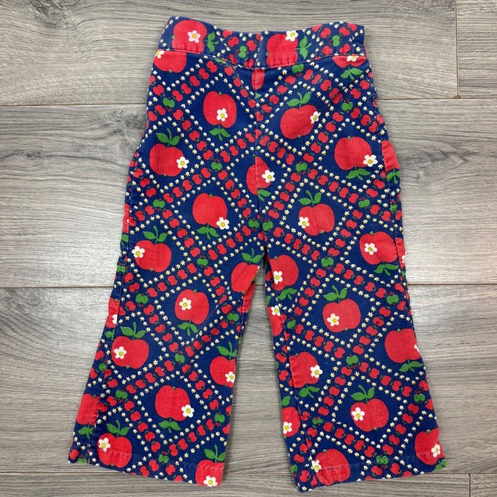 Vintage Health-tex Apple Print Corduroy Pants 3T Blue Red USA Made Cottagecore